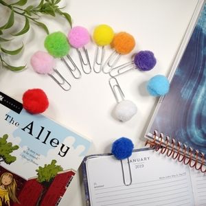 Pompom Bookmark Paperclips. Page Marker Paperclips